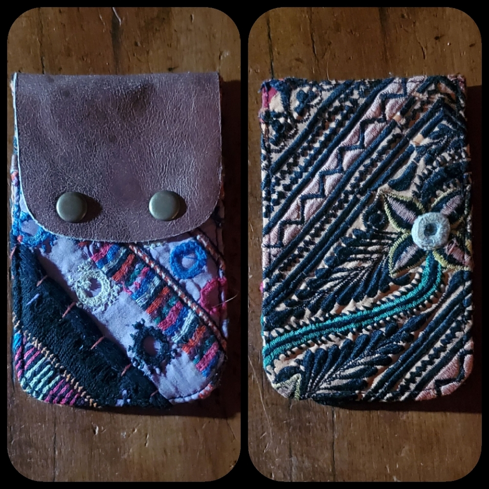 Free People Embroidered Wallet with Brown Leather Flap